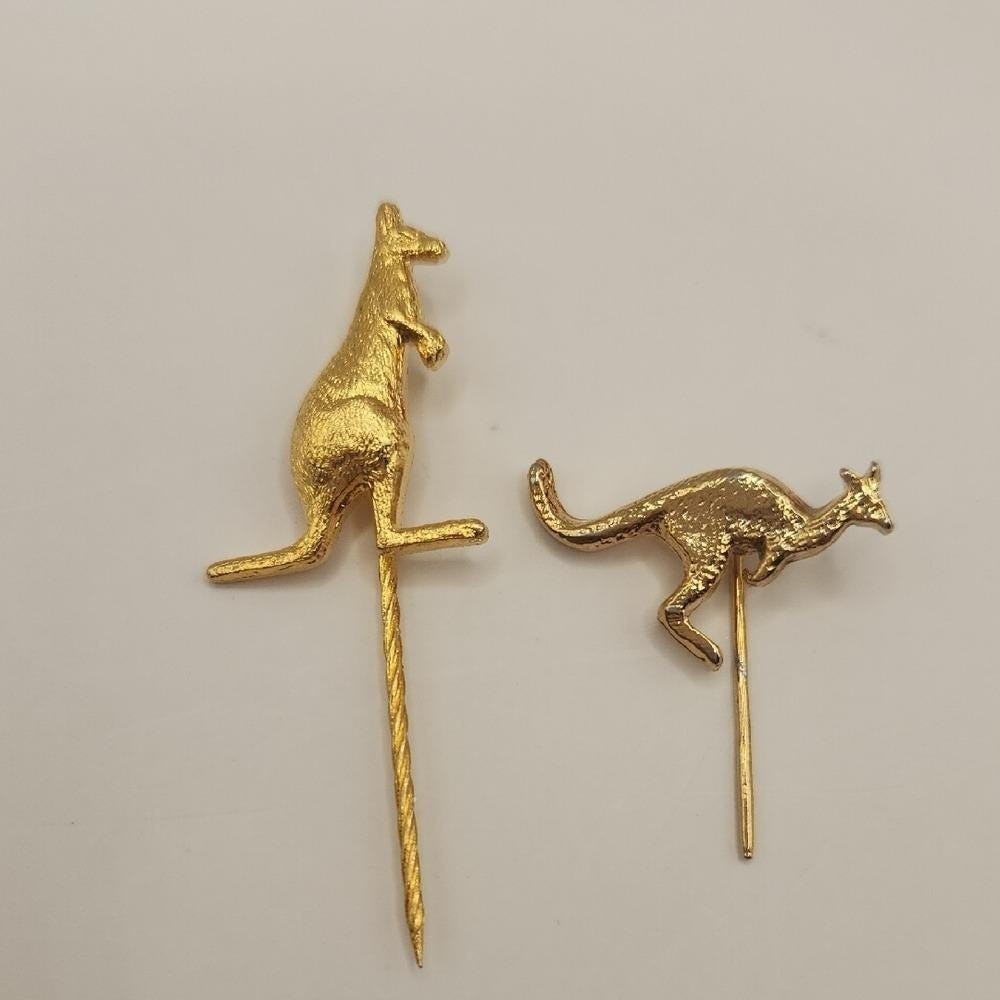 Set Of 2 Vintage Kangaroo Gold Toned Lapel Pins/Stick Pins